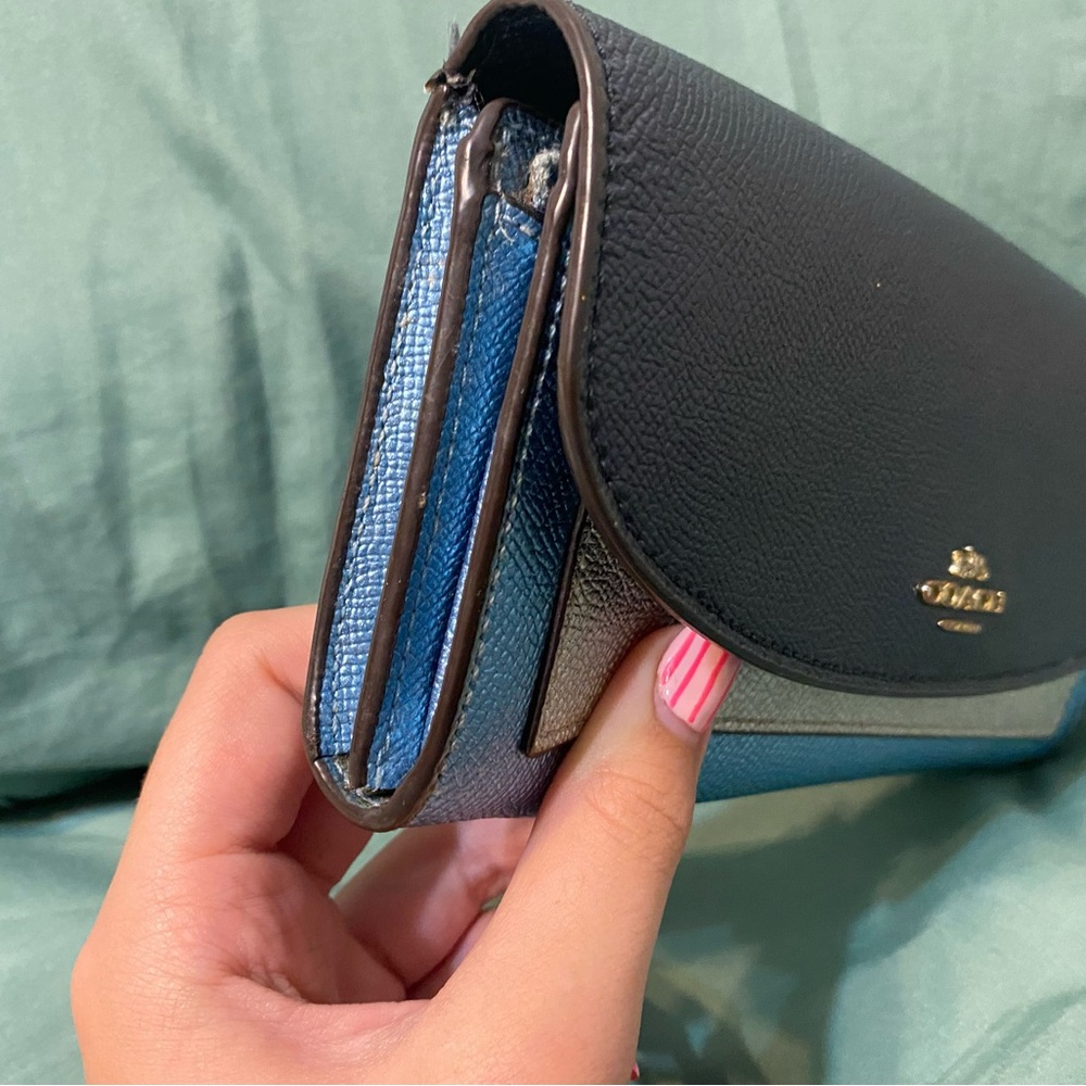 Coach New York Colorblock Crossgrain Leather Envelope Wallet Blue Gray - Picture 7 of 7